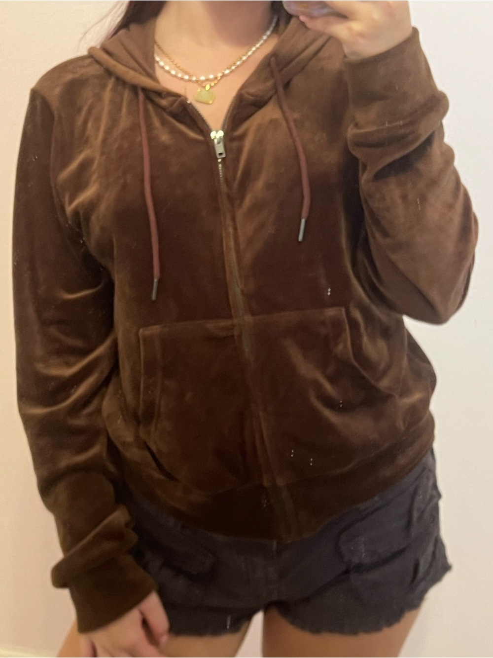 Pink Rose Cozie Brown Velour Hoodie